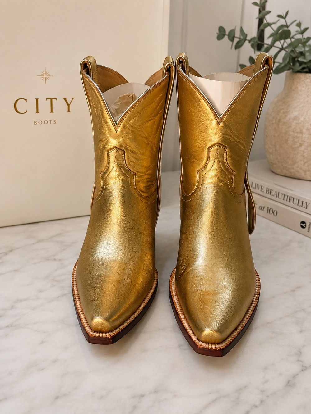 CITY Metallic Gold Western Cowboy Boots – Statement Boots